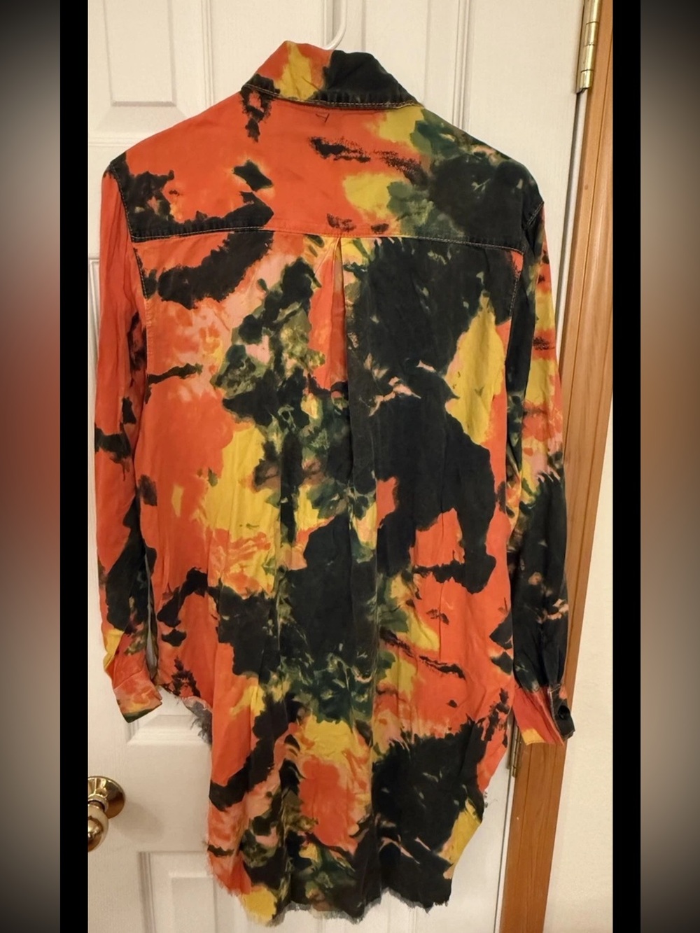 Thrill Jeans Hi Low Tie-Dyed Button Up Shirt Duster XL Destroyed Colorful Cotton - Picture 2 of 13
